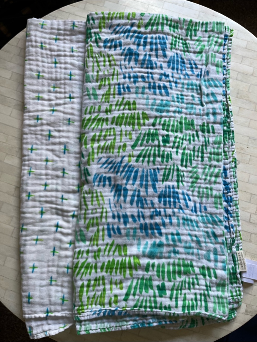 Lovevery Organic Cotton Swaddle Blanket Set Green Blue Pattern 45 X 45